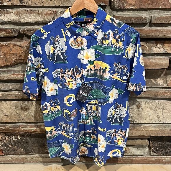 Reyn Spooner NFL LA Rams Scenic Performance Blue Graphic Button Down Team Shirt - Picture 1 of 12